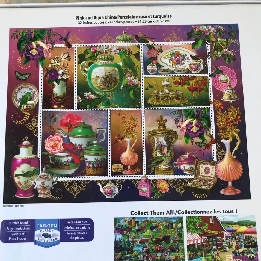 Finchley Paper Arts 2000-Piece Puzzle Pink and Aqua China Teapots Stamps